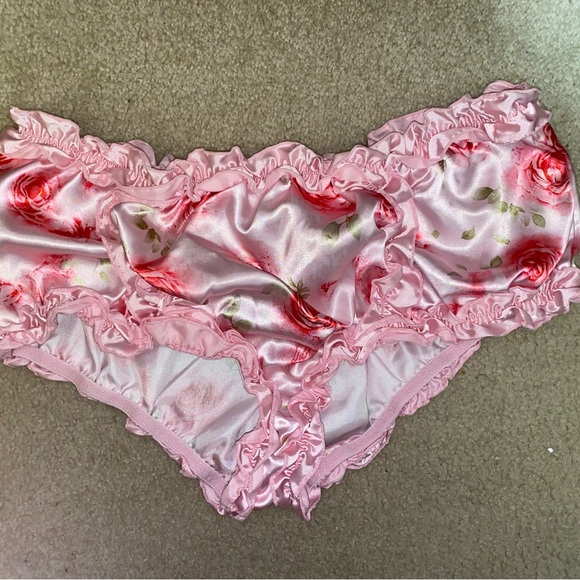 Floral Pink Satin Women's Panties - Picture 1 of 2